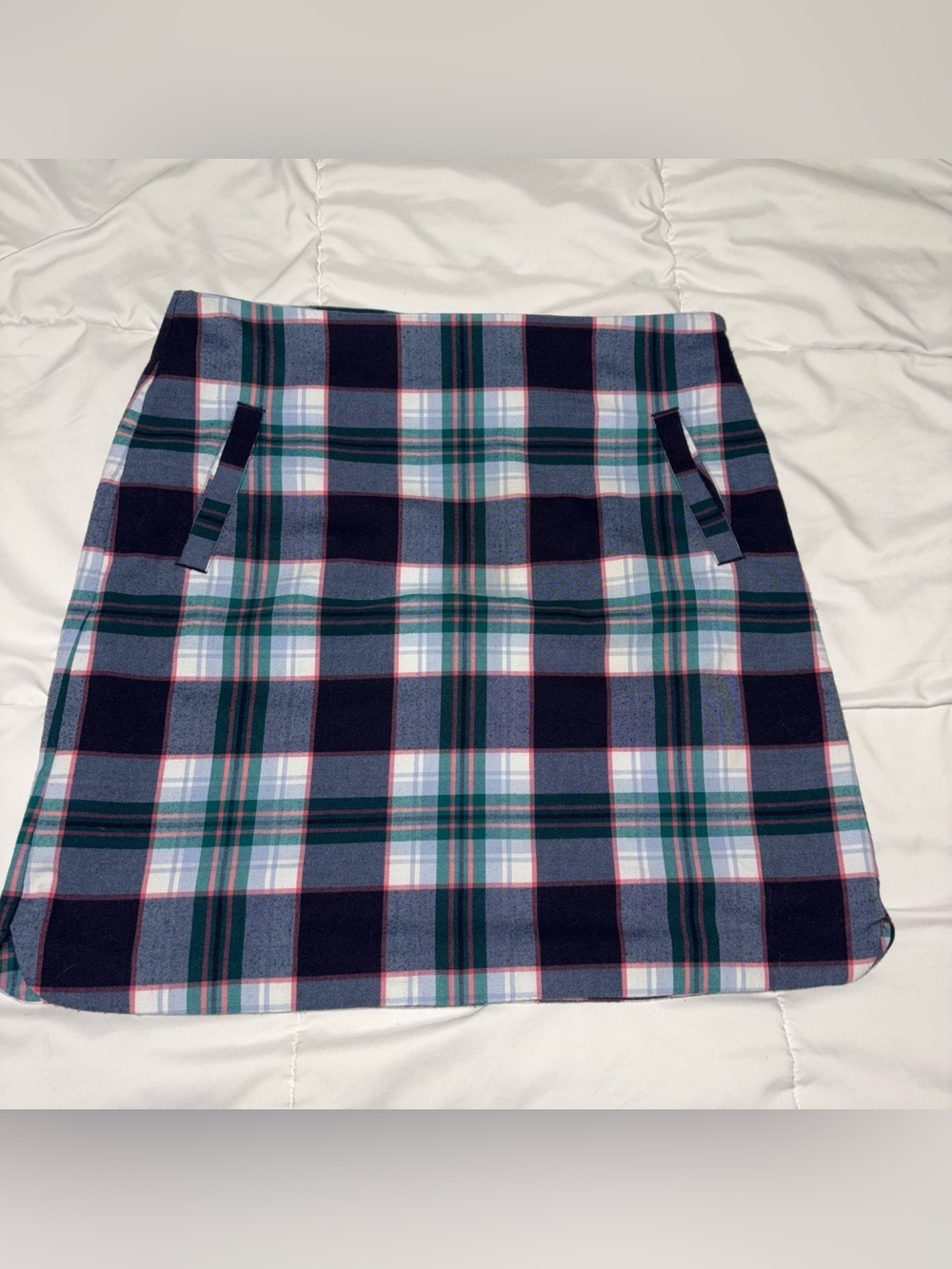 Talbots plaid skirt size 12p petite blue green red pink wool blend